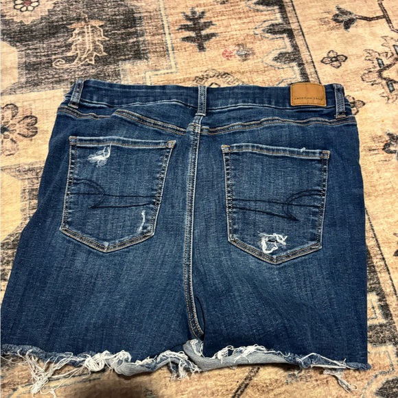 Women’s American Eagle Distressed High-Waist Denim Shorts - Dark Blue - Picture 5 of 5
